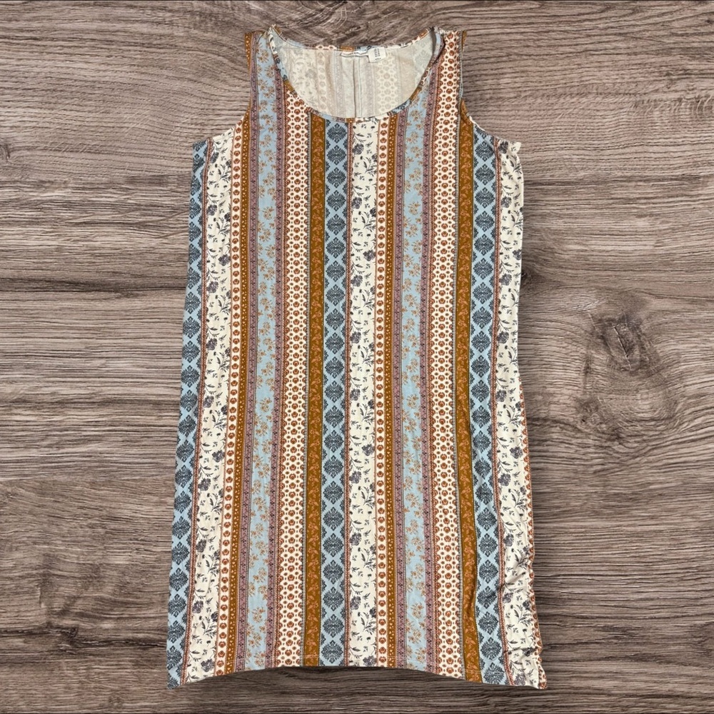 Lucky Brand 1X Multicolor Striped Midi Boho‎ Dress with Chic Floral Detail